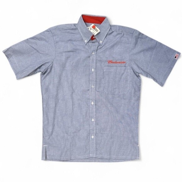 Budweiser Shirt Bud Light Button up work Blue Men’s Sz M 15-15 1/2 Checkered NWT - Picture 1 of 10